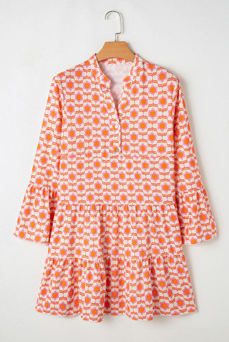 Orange Floral Print Flounce Mini Dress