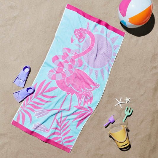 Kids Beach Towel - Flamingo Swim