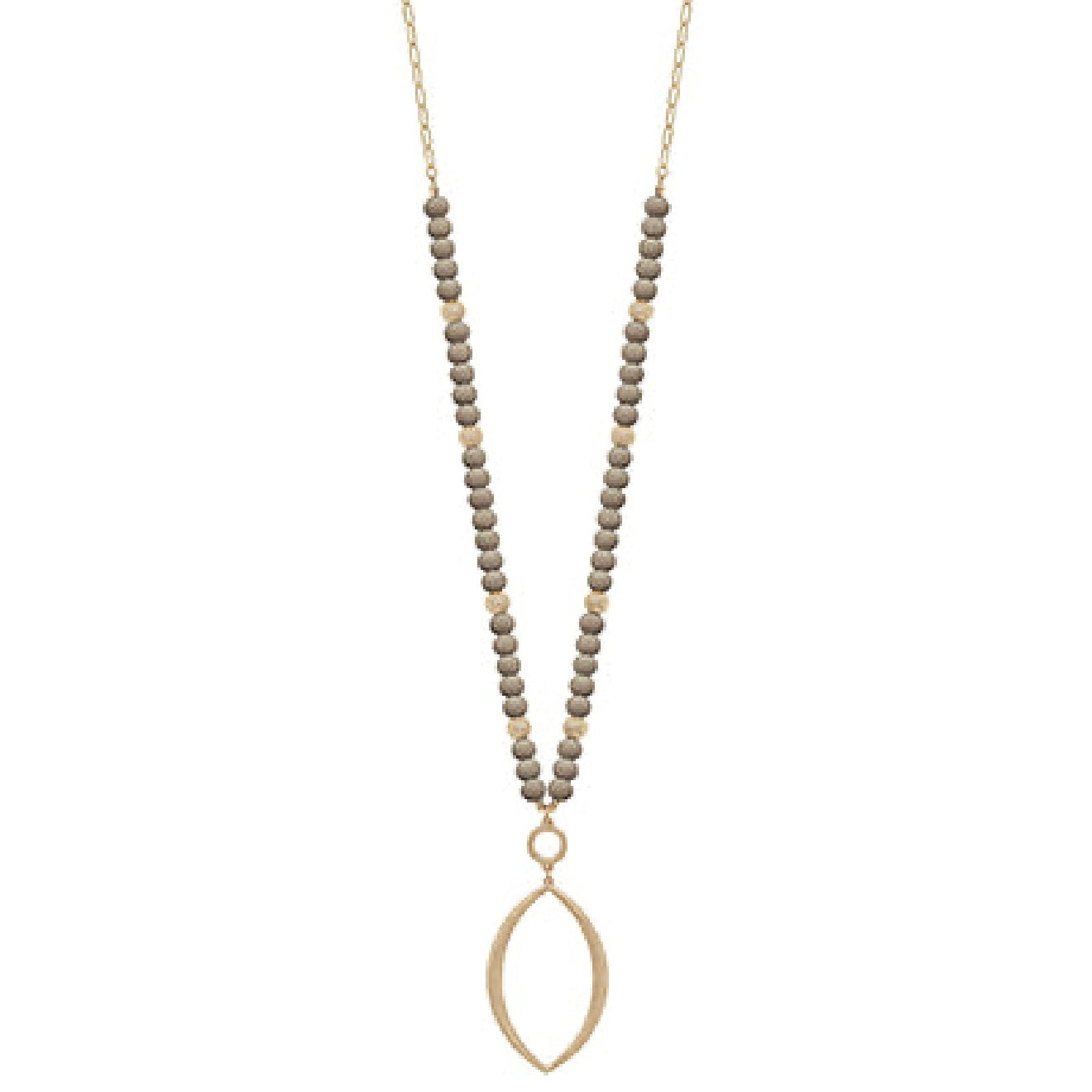 GS Leaf Pendant Wood Chain Necklace