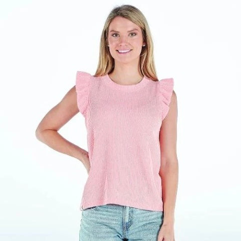 Coral Ruffle Knit Tee