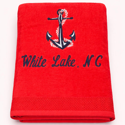White Lake Towel- Embroidered Anchor