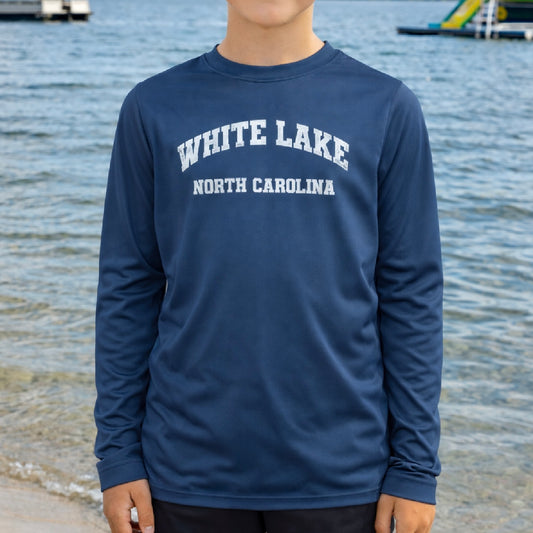 White Lake Long Sleeve Performance YOUTH Tee - Navy