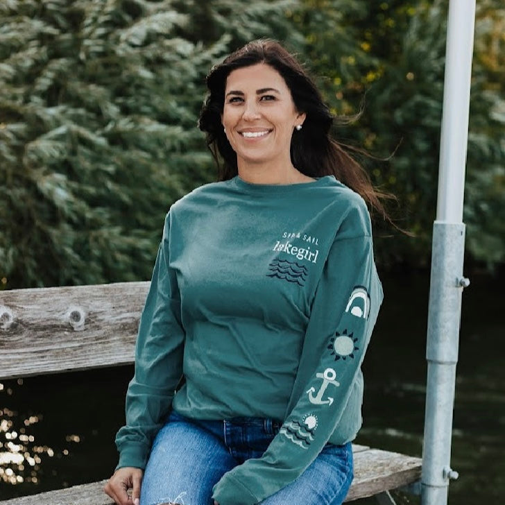 Lake Girl Sipper Long Sleeve Teal Tee