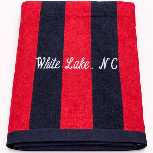 White Lake Towel- Red & Navy Stripe