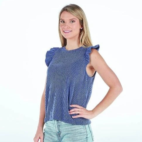 Navy Ruffle Knit Tee