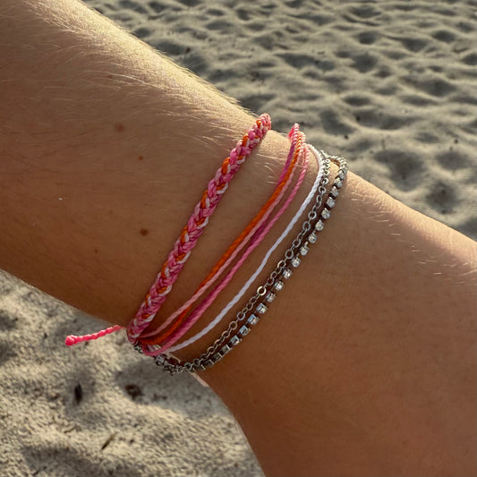 Pura Vida Pink Laguna String & Chain Silver Bracelet