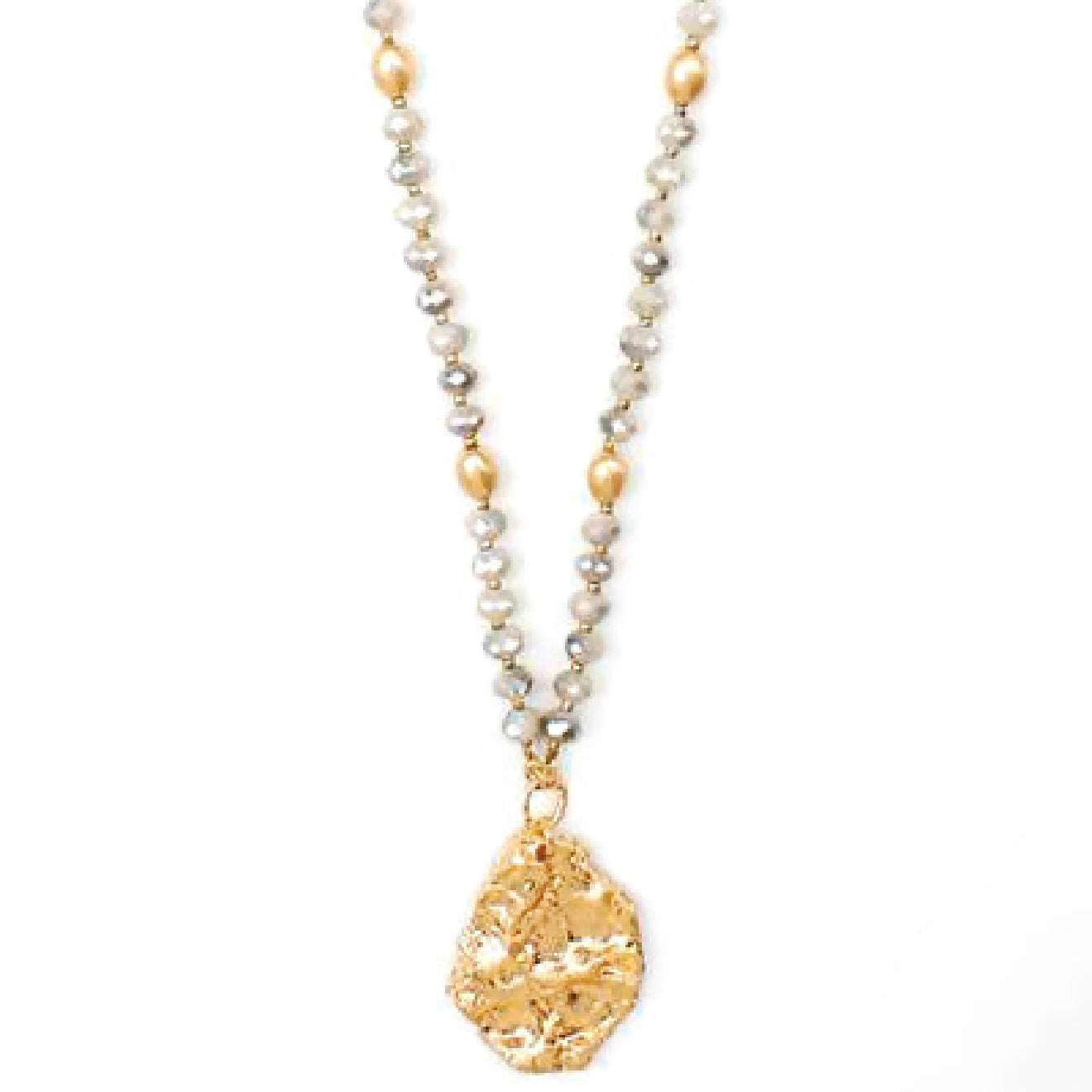 GS Textured Metal & Glass Beads Necklace