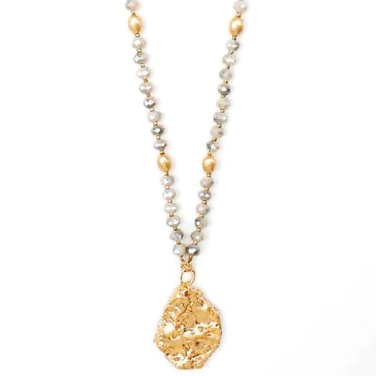 GS Textured Metal & Glass Beads Necklace