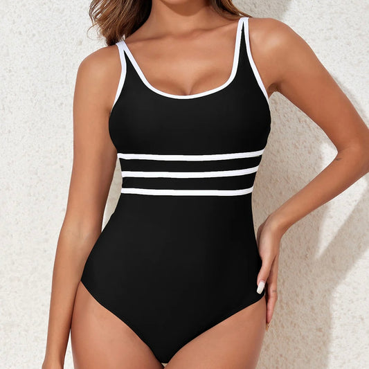 Black Contrast Trim One Piece Swimsuit