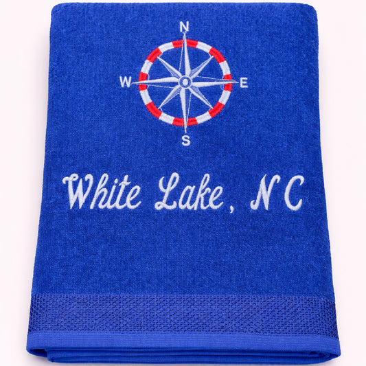 White Lake Towel- Embroidered Compass