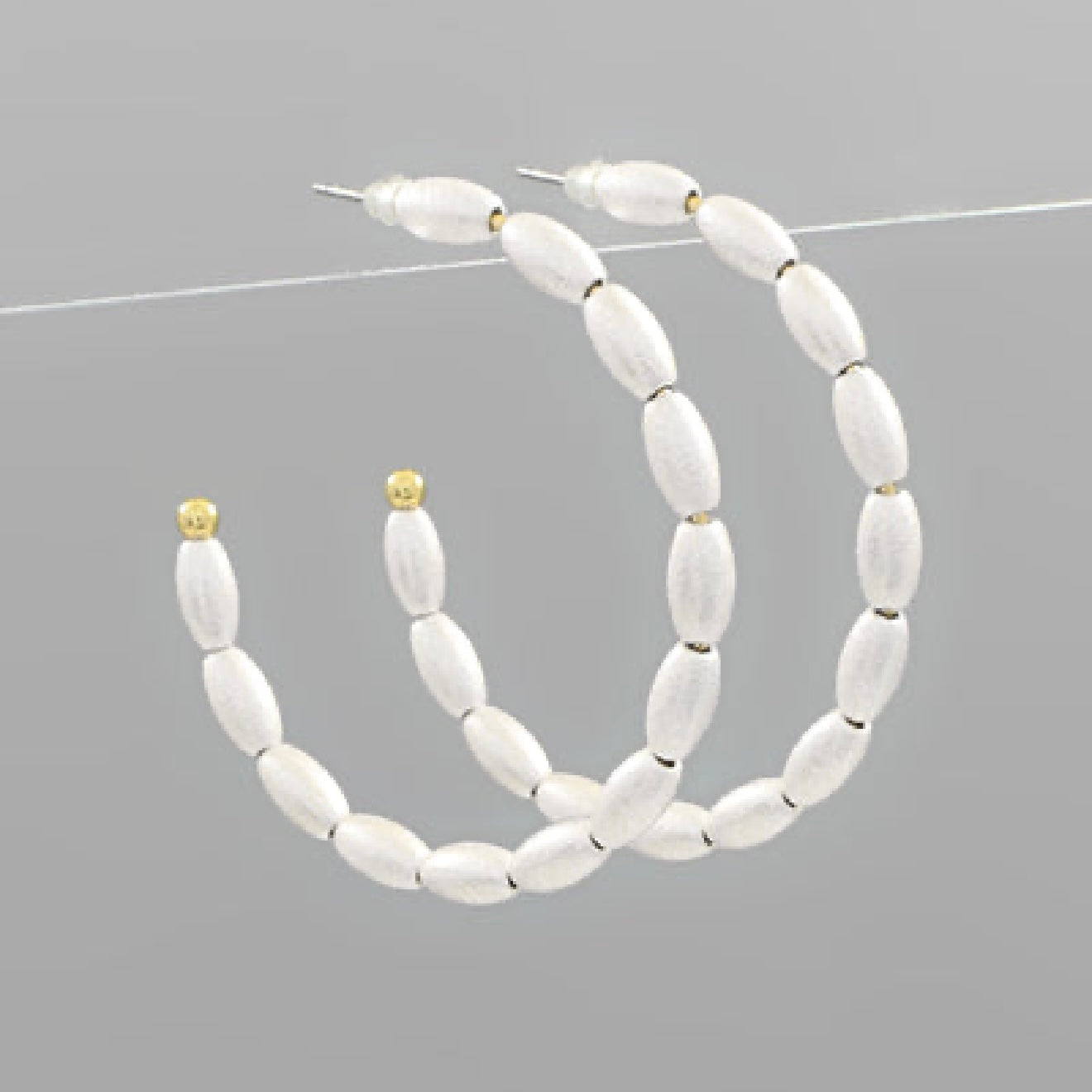GS C Shape Rice Bead Hoop Earrings