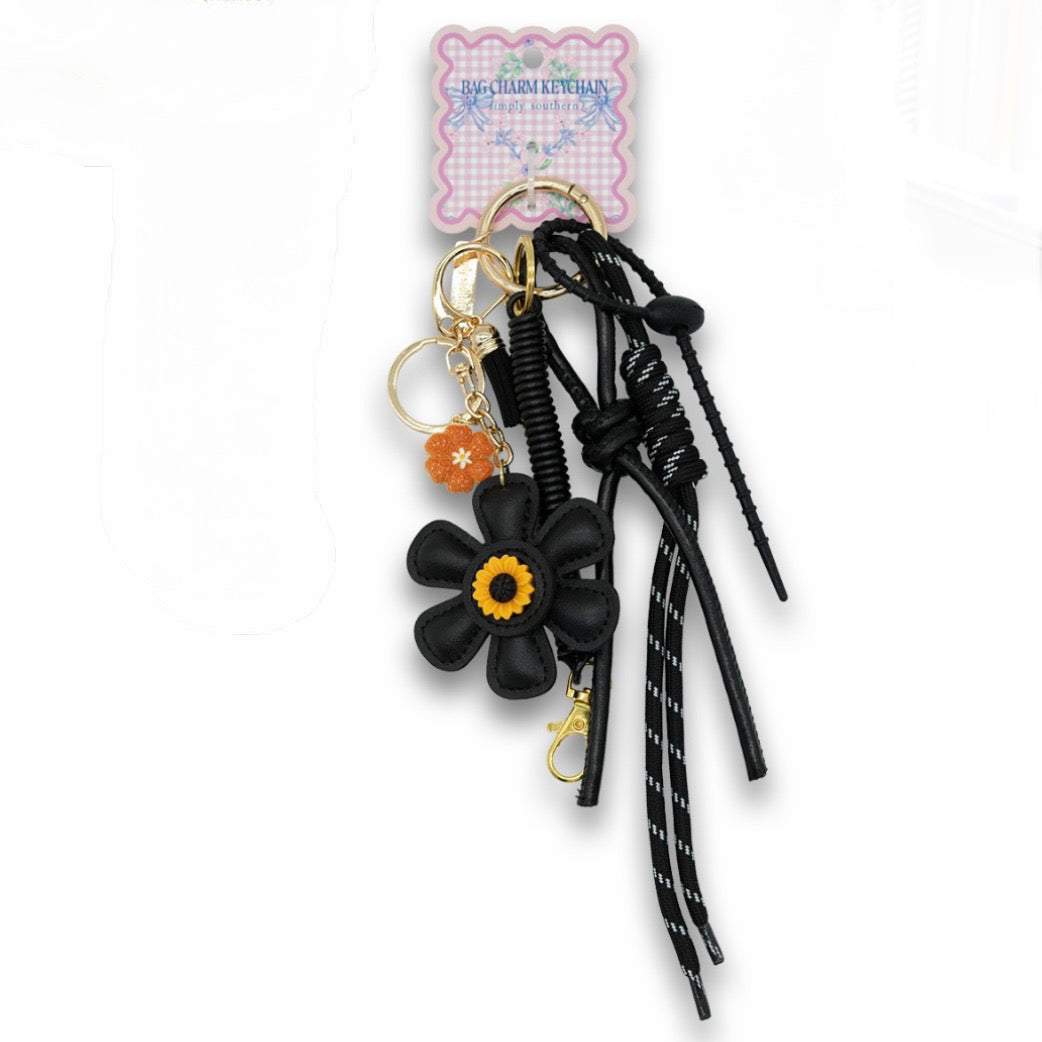 Simply Southern Bag Charm - Black Flower