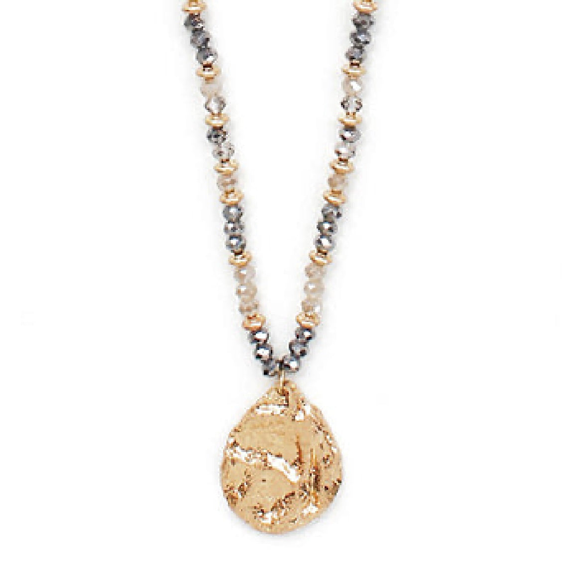 GS Beaded Textured Teardrop Necklace