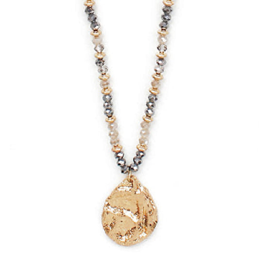 GS Beaded Textured Teardrop Necklace