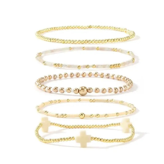 Beige Remy Beaded Bracelets