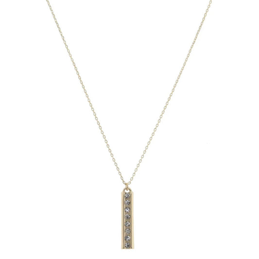 JM Gold Bar with Center Crystal Inlay Necklace