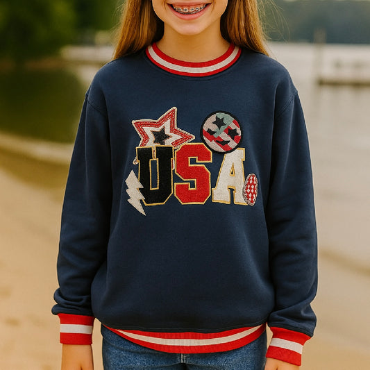 Simply Southern Varsity USA Crewneck Sweatshirt - YOUTH