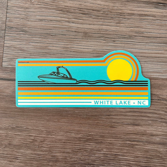 White Lake Sticker - Allaying Ski Boat