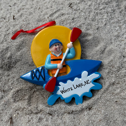 White Lake Ornament - Kayaking Boy