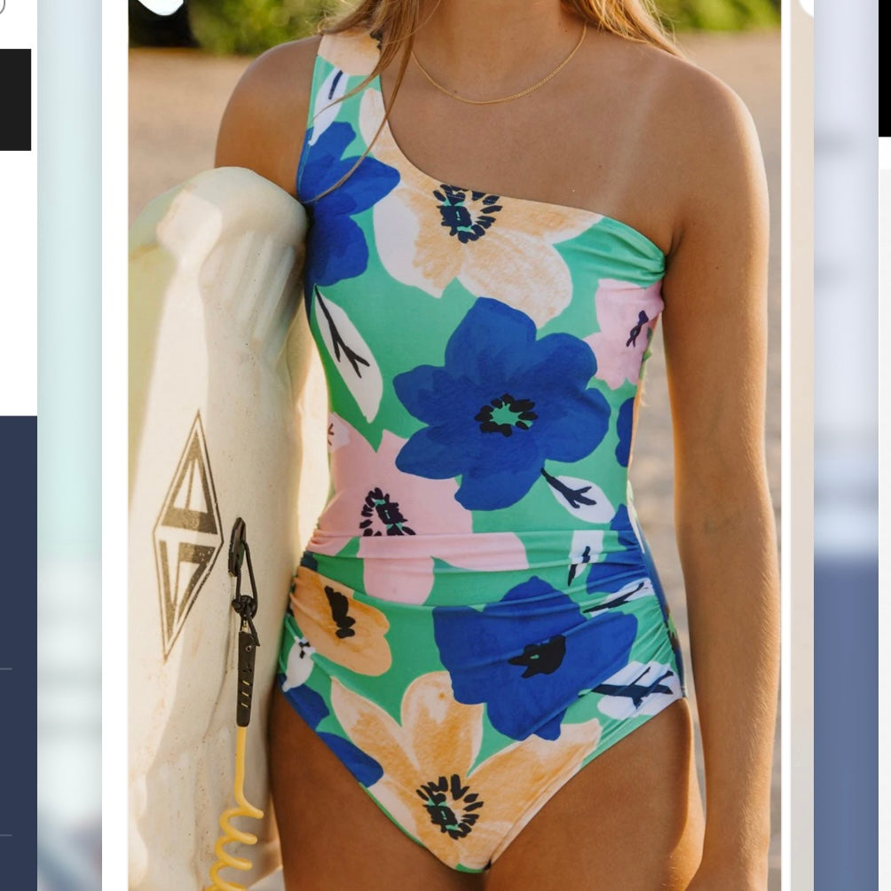 Green Floral One Shoulder Monokini