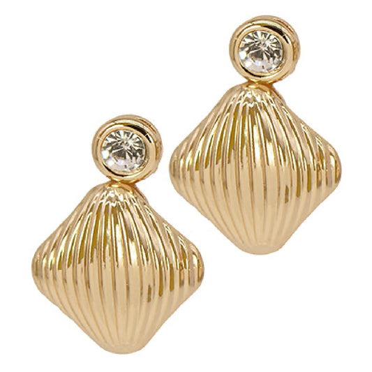 GS Textured Rhombus & Crystal Accent Earrings