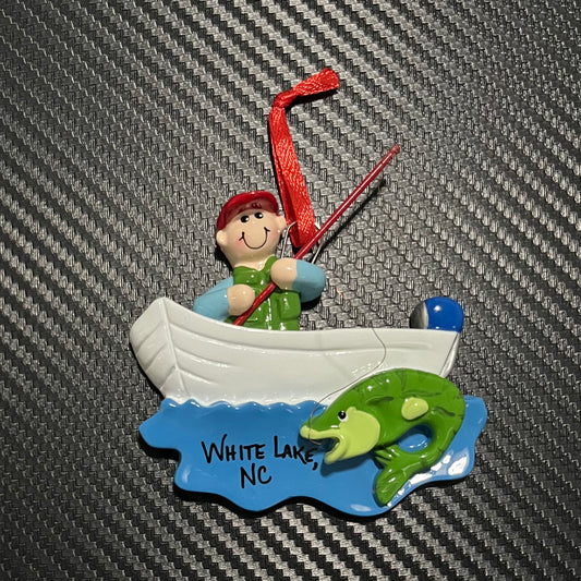 White Lake Ornament - Fisherman Boat