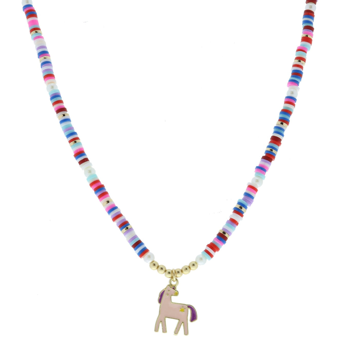 Kids Pearl Beaded with Pink & Purple Horse Necklace