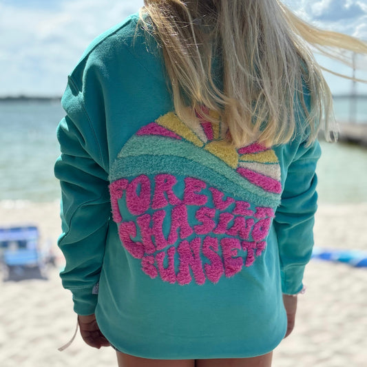 White Lake Crewneck Youth Chasing Sunsets Island Blue