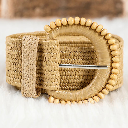 Camel Boho Woven Straw Belt