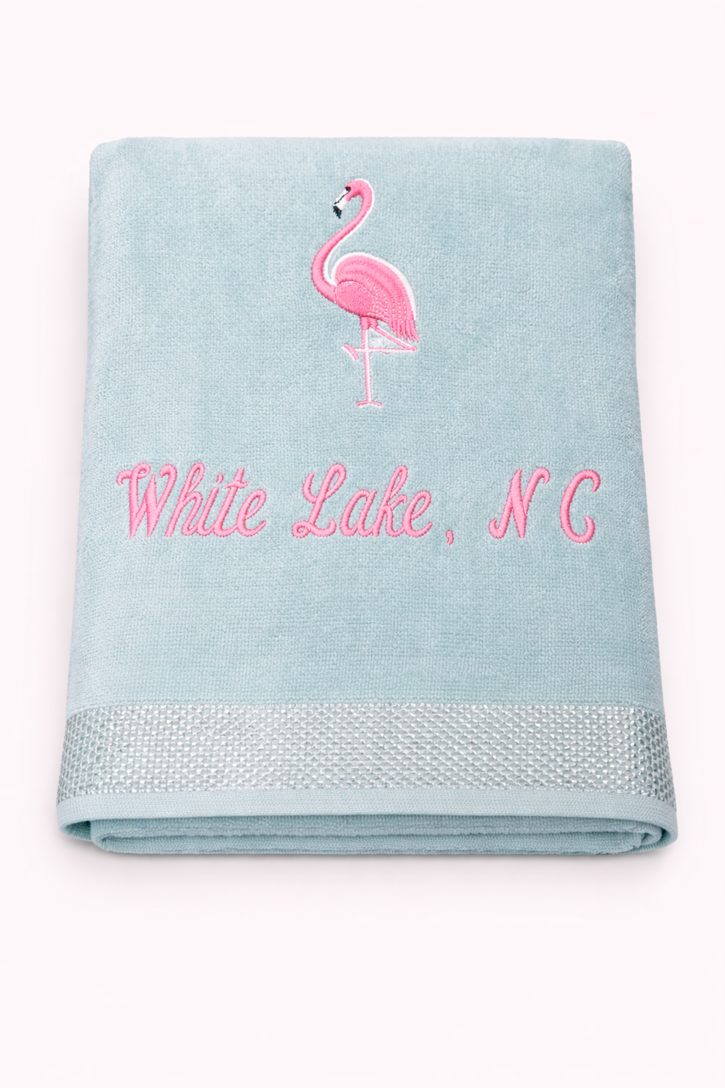 White Lake Towel- Embroidered Flamingo