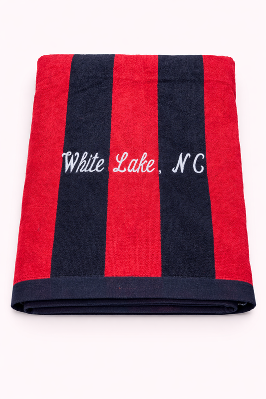 White Lake Towel- Red & Navy Stripe