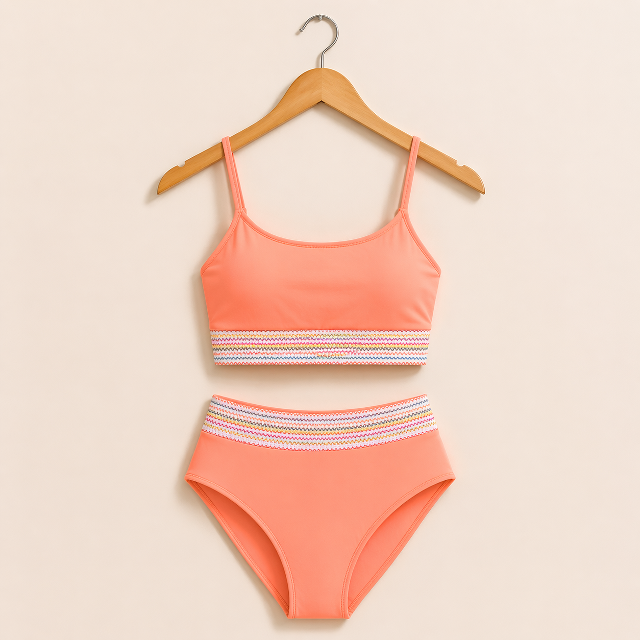 Peach Blossom Patchwork Two Piece Swimsuit