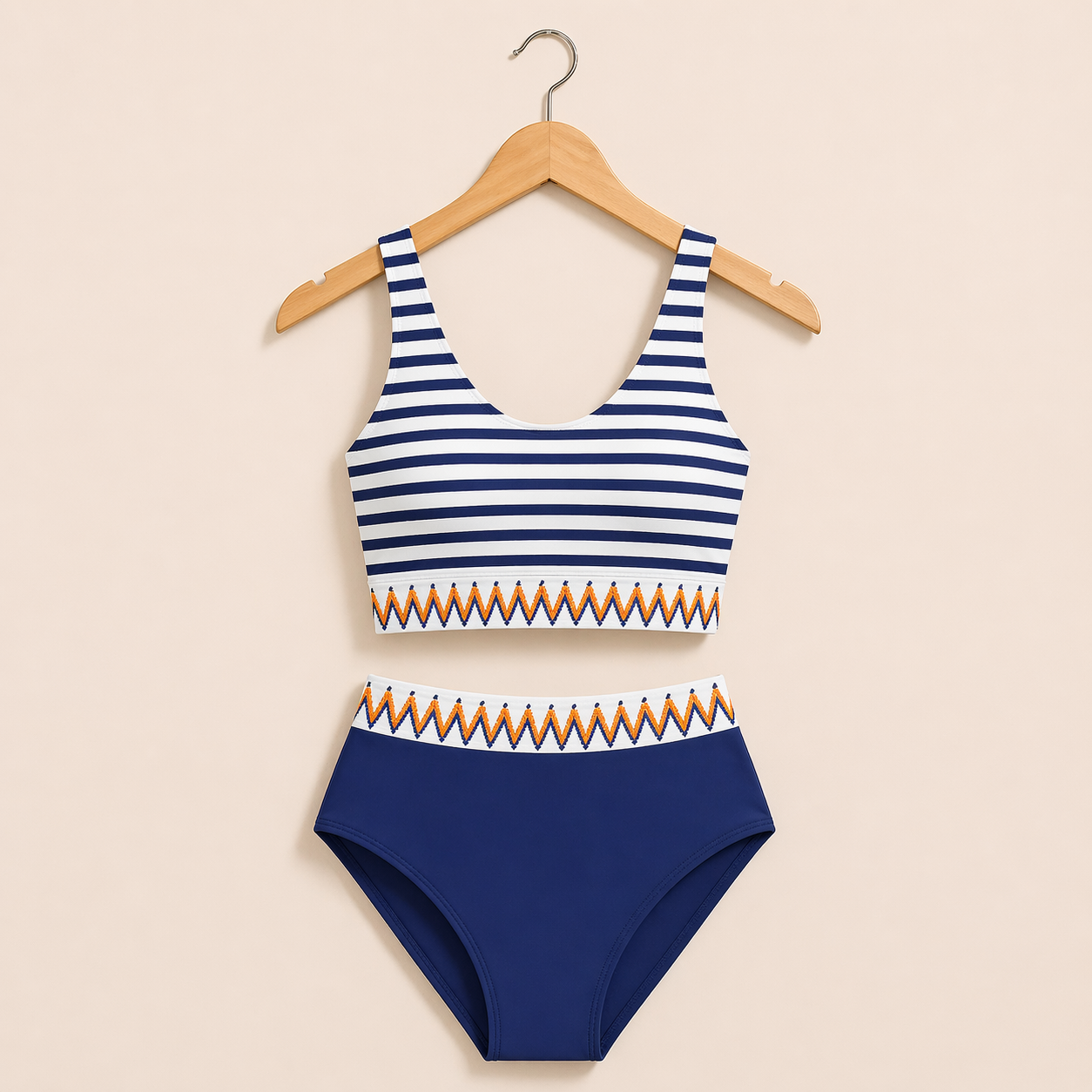 Blue Contrast Trim Two Piece Swimsuit