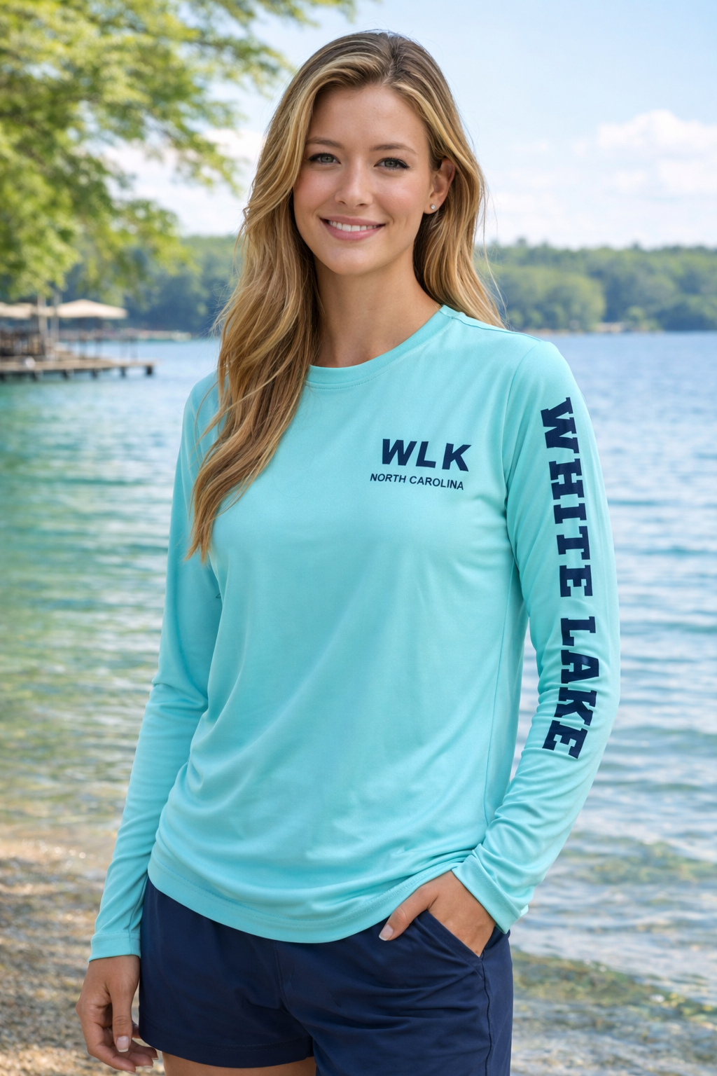 White Lake Long Sleeve Performance Tee -Aqua