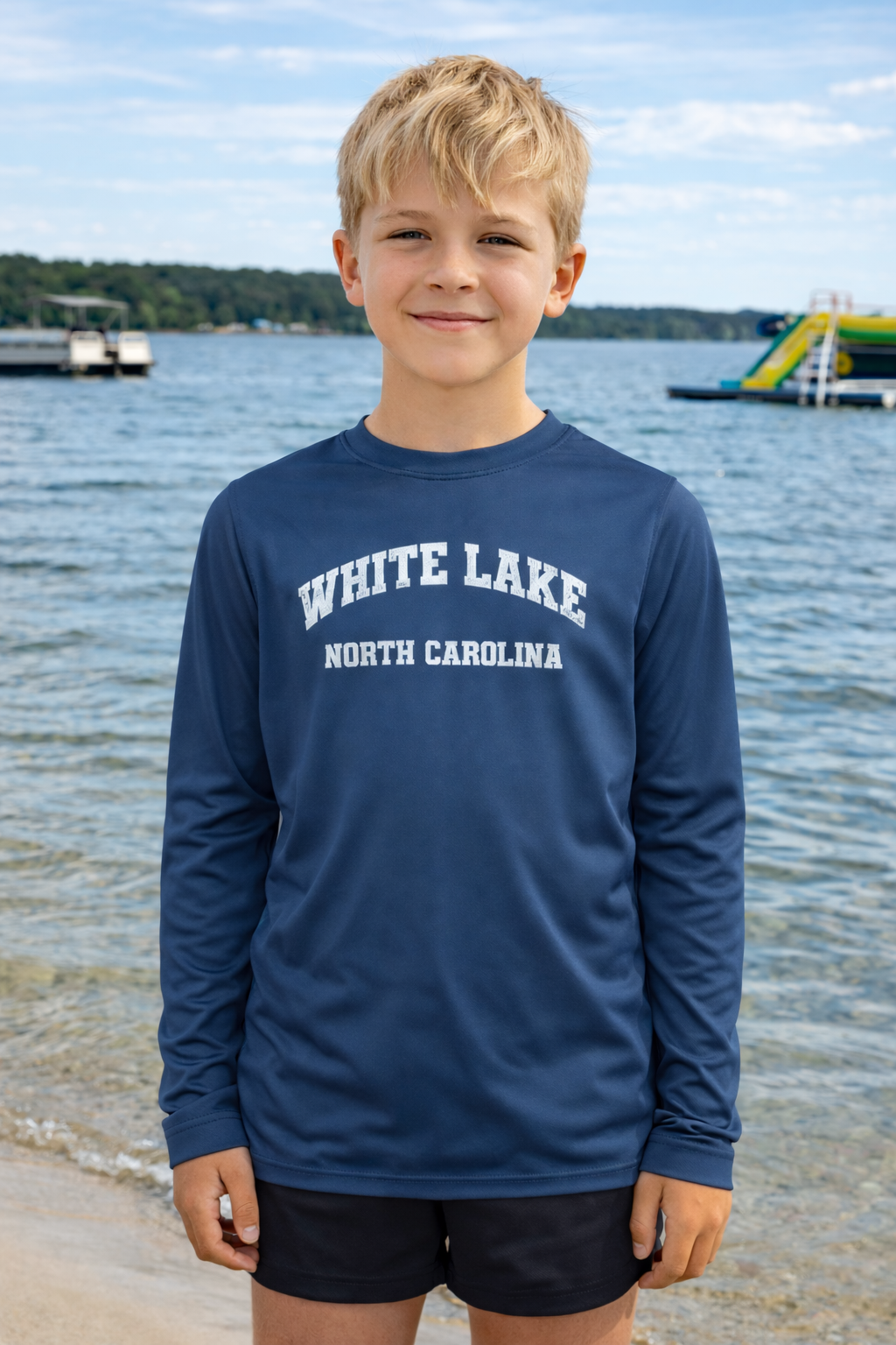 White Lake Long Sleeve Performance YOUTH Tee - Navy