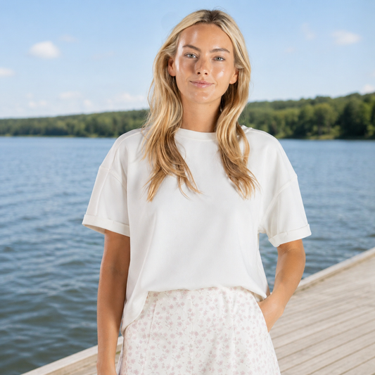 Simply Southern Cropped Knit Tee - Pearl