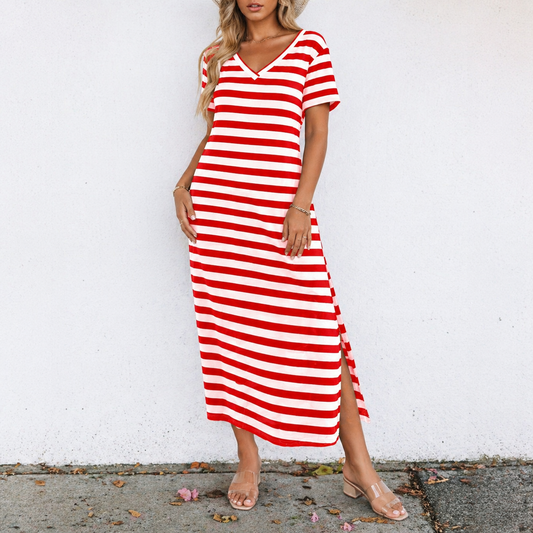 Fiery Red Stripe Maxi Dress