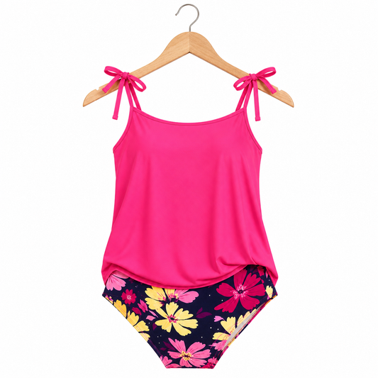 Rose Tie Shoulder Tankini