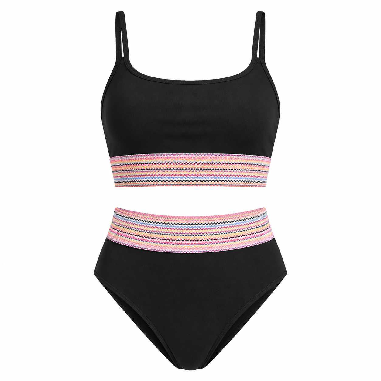 Black Patchwork Two Piece Swimsuit
