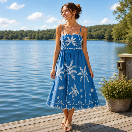Simply Southern Embroidered Midi Dress - Navy