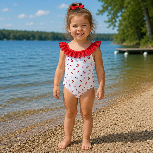Girls Toddler Swimsuit - Red Cherries