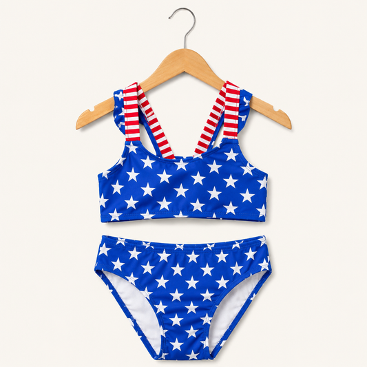 Girls Two Piece Swimsuit - American Flag