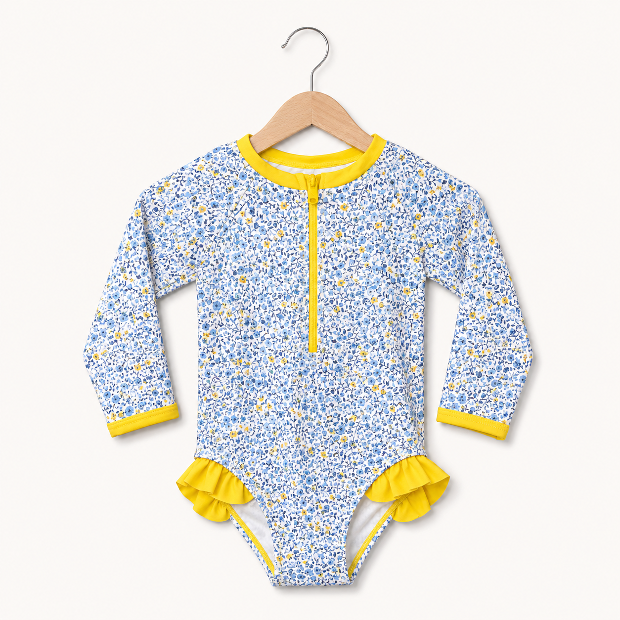 Girls Infant Swimsuit - Long Sleeve Blue Flower
