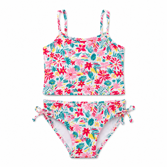 Girls Swimsuit - Painted Flowers Tankini