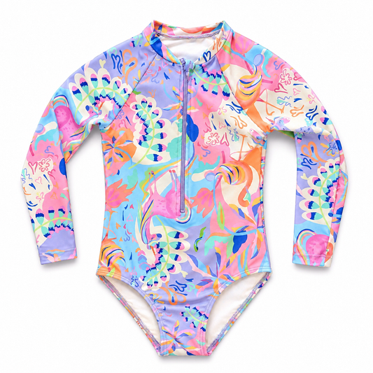 Girls Swimsuit - Tropical Long Sleeve