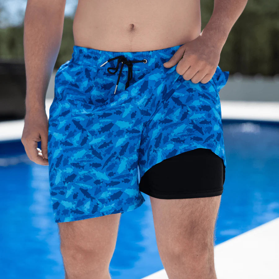 Old South Lined Swim Trunks - Freshwater Fish Camo