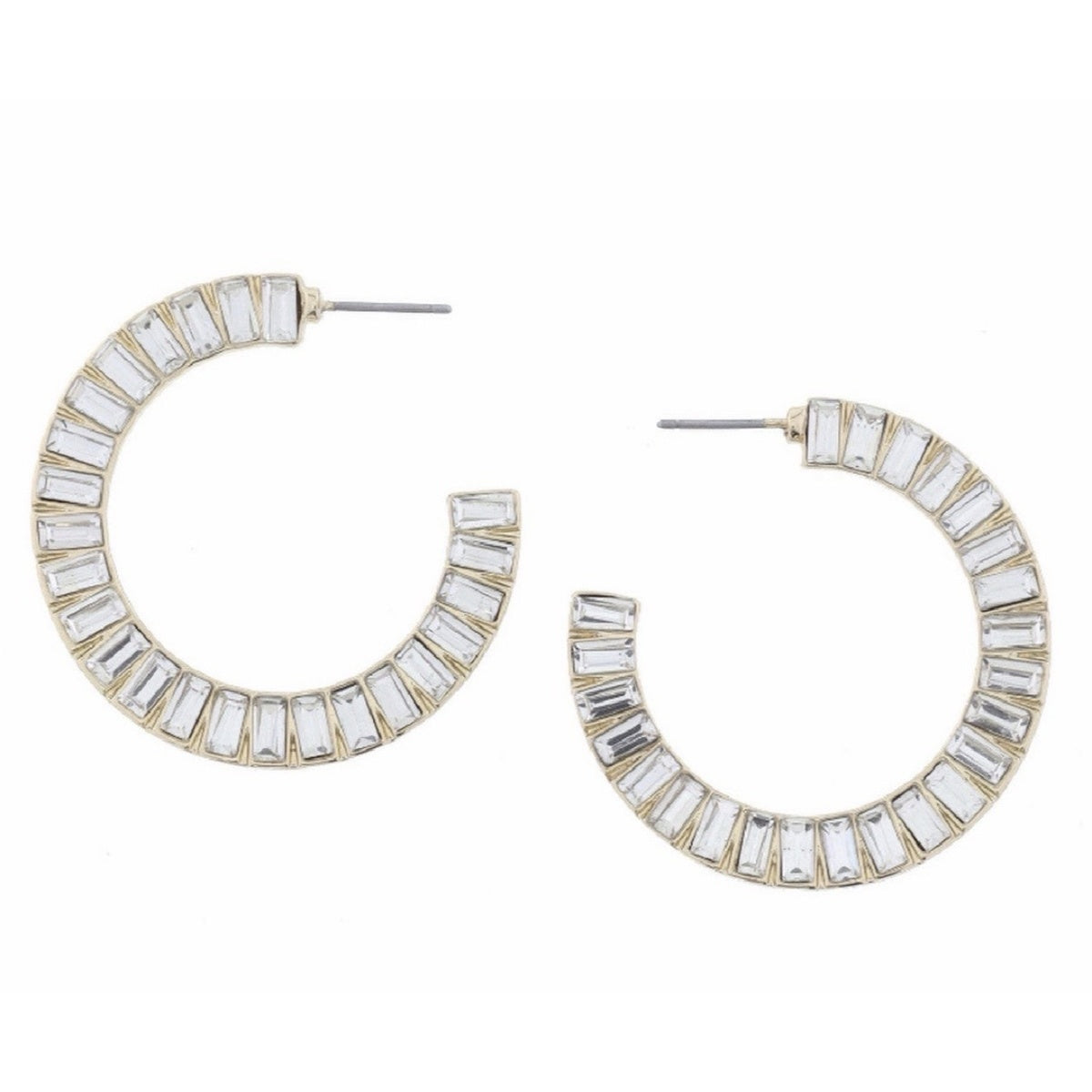 JM Clear Baguette Crystal Flat Hoop Earrings
