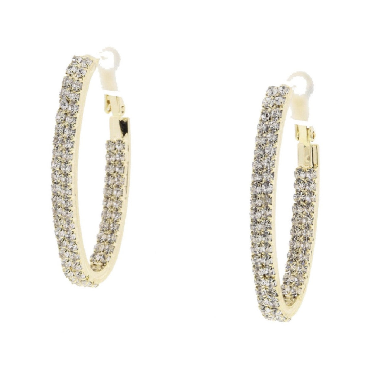 JM Crystal Pave Long Oval Hoop Earrings