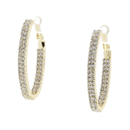 JM Crystal Pave Long Oval Hoop Earrings