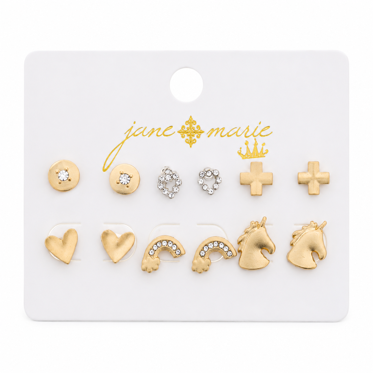 JM Kids 6 Stud Earring Set - Gold Rainbow